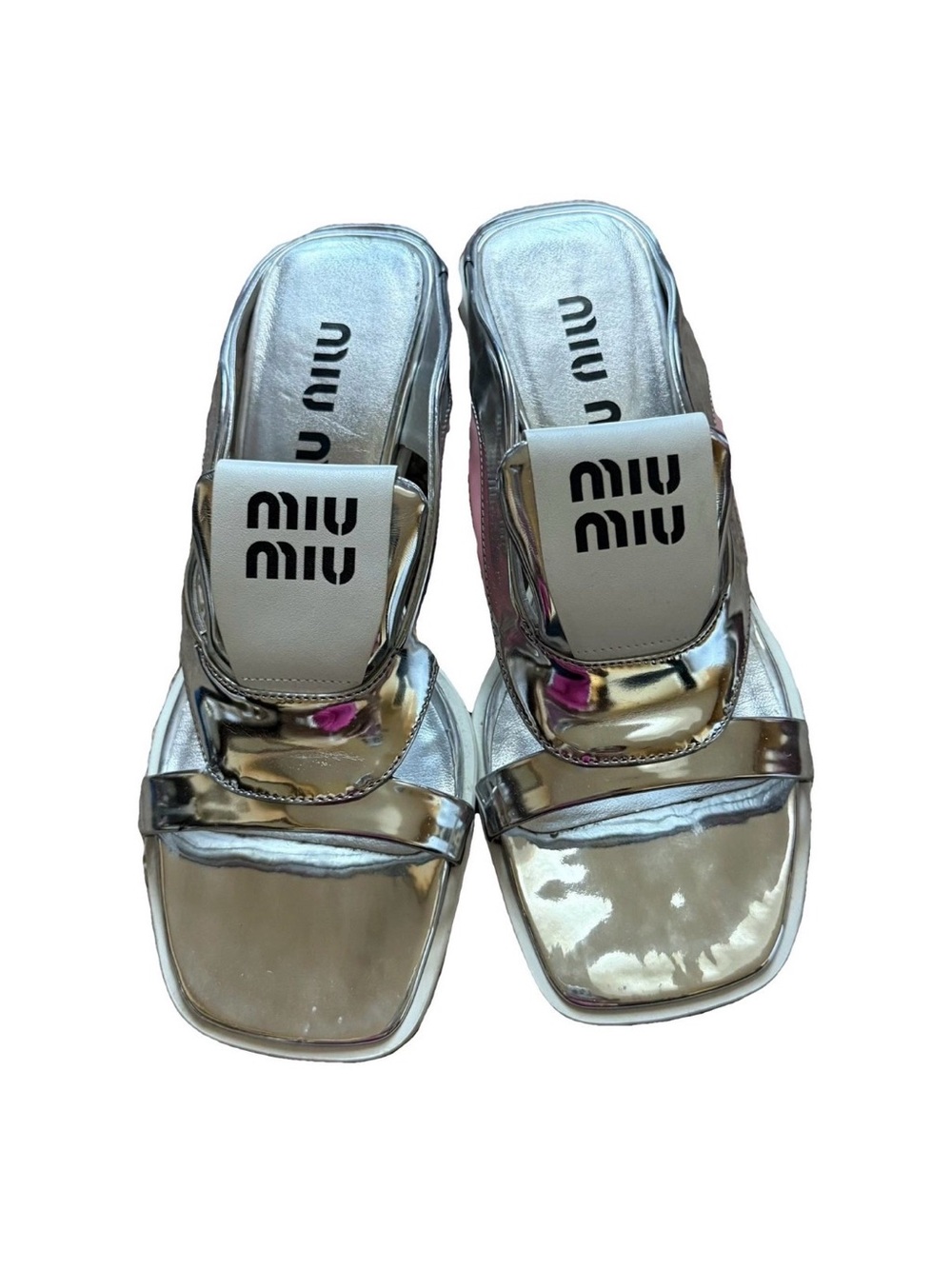 Miu Miu Silver Metallic Slide Mules